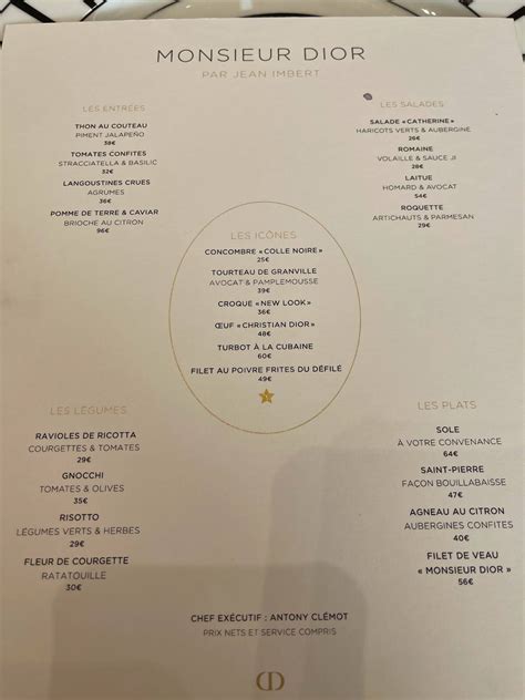 restaurante Dior menu